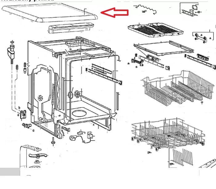 Vrchní deska myčky Whirlpool Indesit - 480140100937