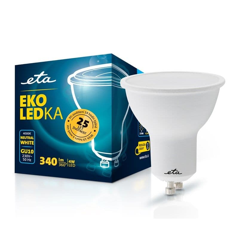Žárovka LED 4W GU10 neutrální bílá ETA EKO LEDka bodová