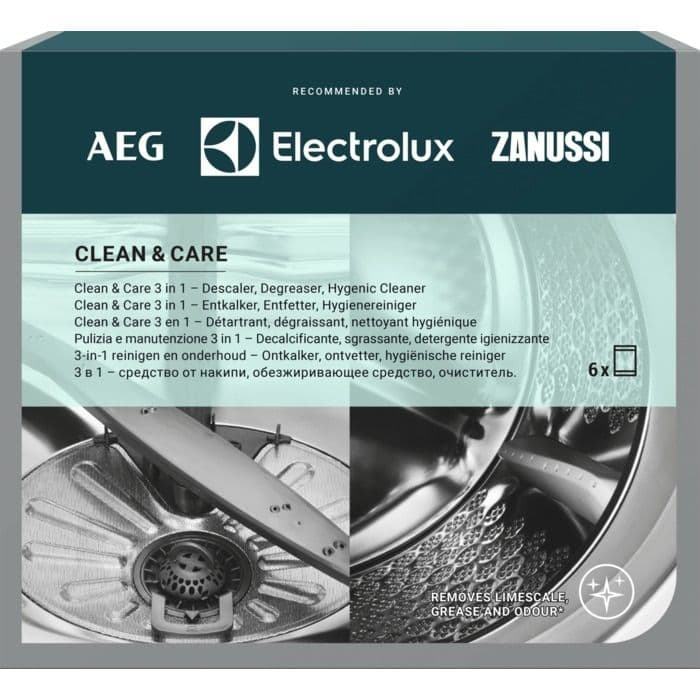 9029803831 Čistící prostředek Clean and Care (sada 6 ks) pro pračky AEG, Electrolux, Zanussi