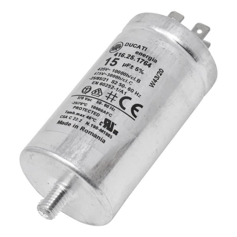 CAN41043444 Rozběhový kondenzátor 15µF pro pračky a sušičky Candy Hoover Whirlpool Indesit