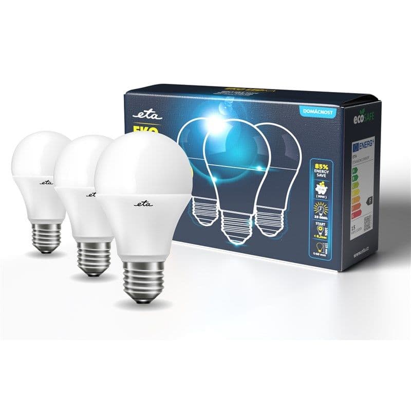 ETA EKO LEDka klasik A60W15NW3P - 3ks LED žárovky 15W E27 neutrální bílá