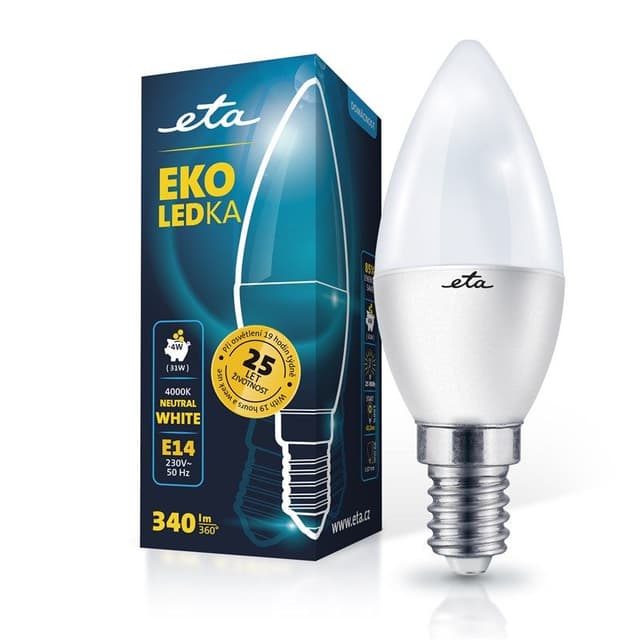 LED žárovka ETA EKO LEDka svíčka C37W4NW01, 4W, E14, neutrální bílá