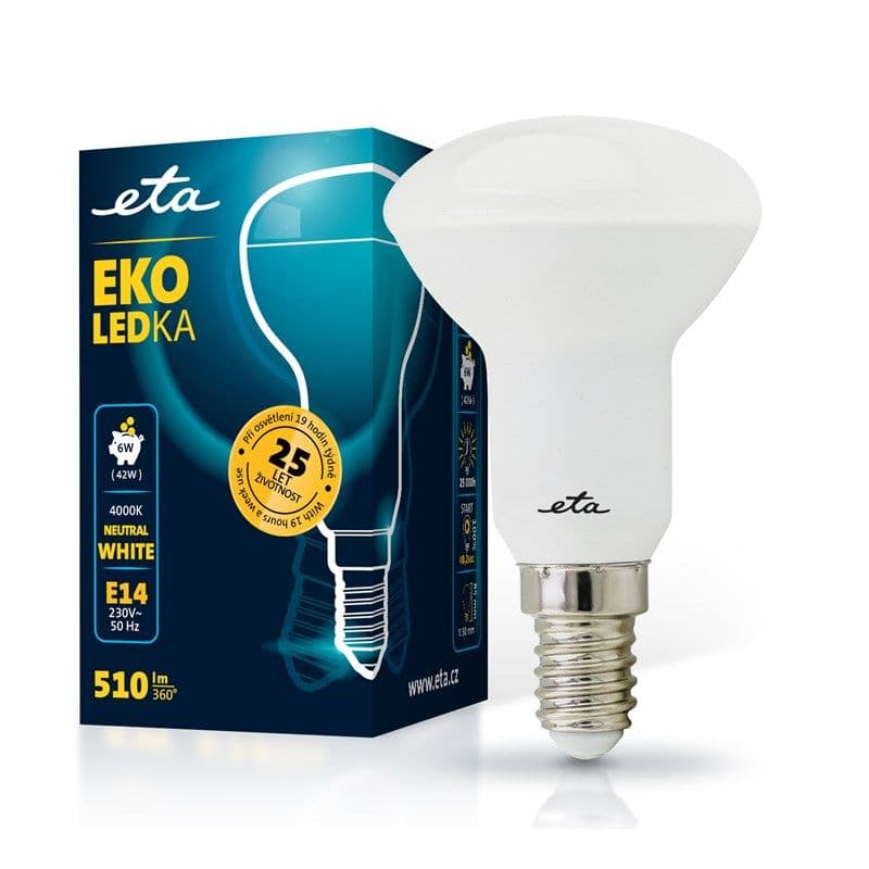 Žárovka 6W E14 neutrální bílá LED ETA EKO LEDka R50W6NW01