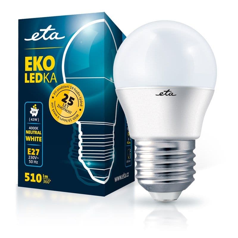 ETA EKO LEDka mini globe G45W6NW01 - 6W LED žárovka, E27, neutrální bílá