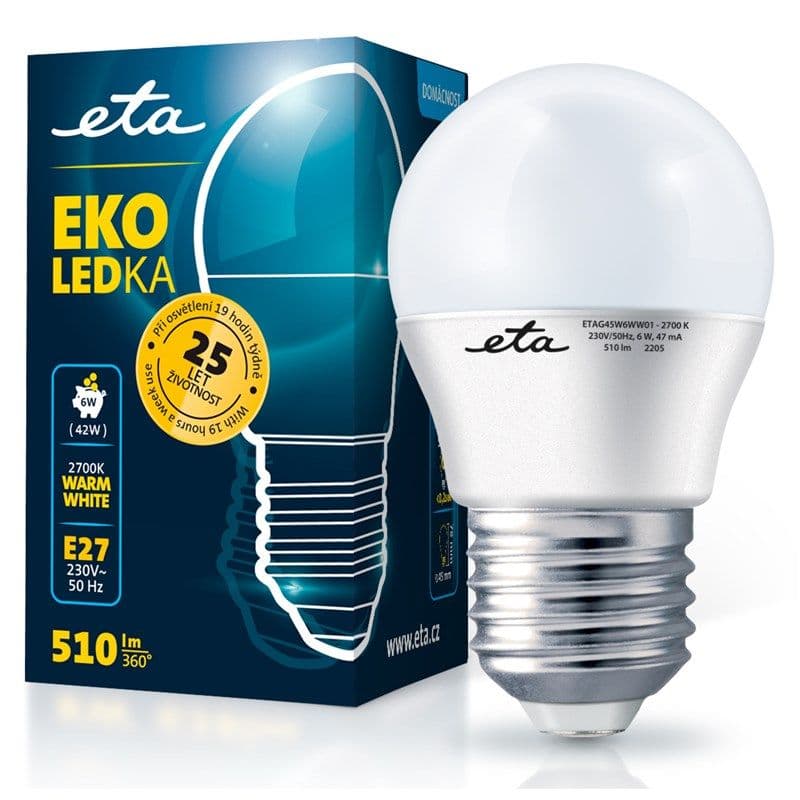 Žárovka ETA EKO LEDka mini globe 6W E27 teplá bílá