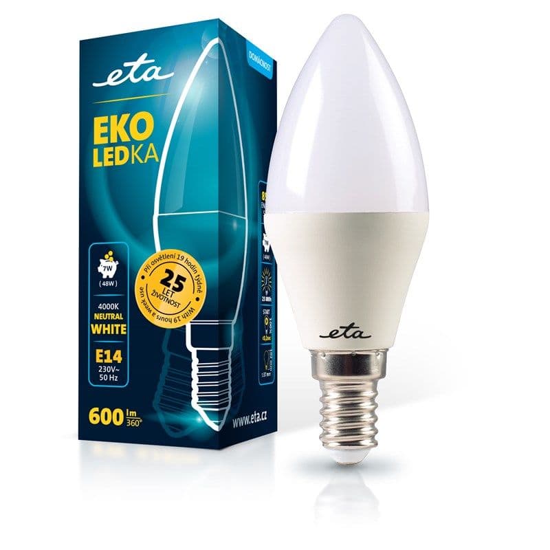 ETA EKO LEDka svíčka C37W7NW01 - 7W, E14, neutrální bílá LED