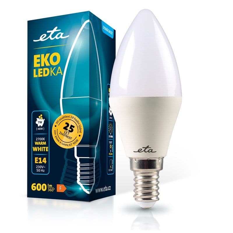 ETA EKO LEDka svíčka C37W7WW01 - 7W LED žárovka E14 teplá bílá