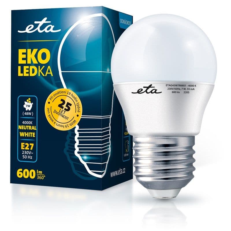 ETA EKO LEDka mini globe G45W7NW01 - 7W, E27, neutrální bílá