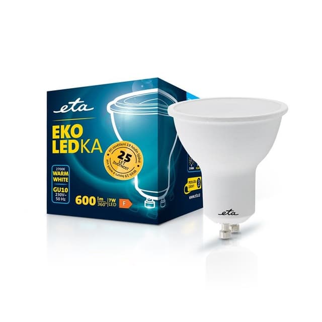 Žárovka 7W GU10 teplá bílá LED ETA EKO LEDka bodová (ETAGU10W7WW01)